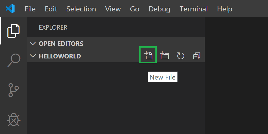 The VS Code Explorer with the New File button highlighted