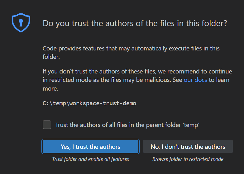 The VS Code question Do you trust the authors of the files in this folder